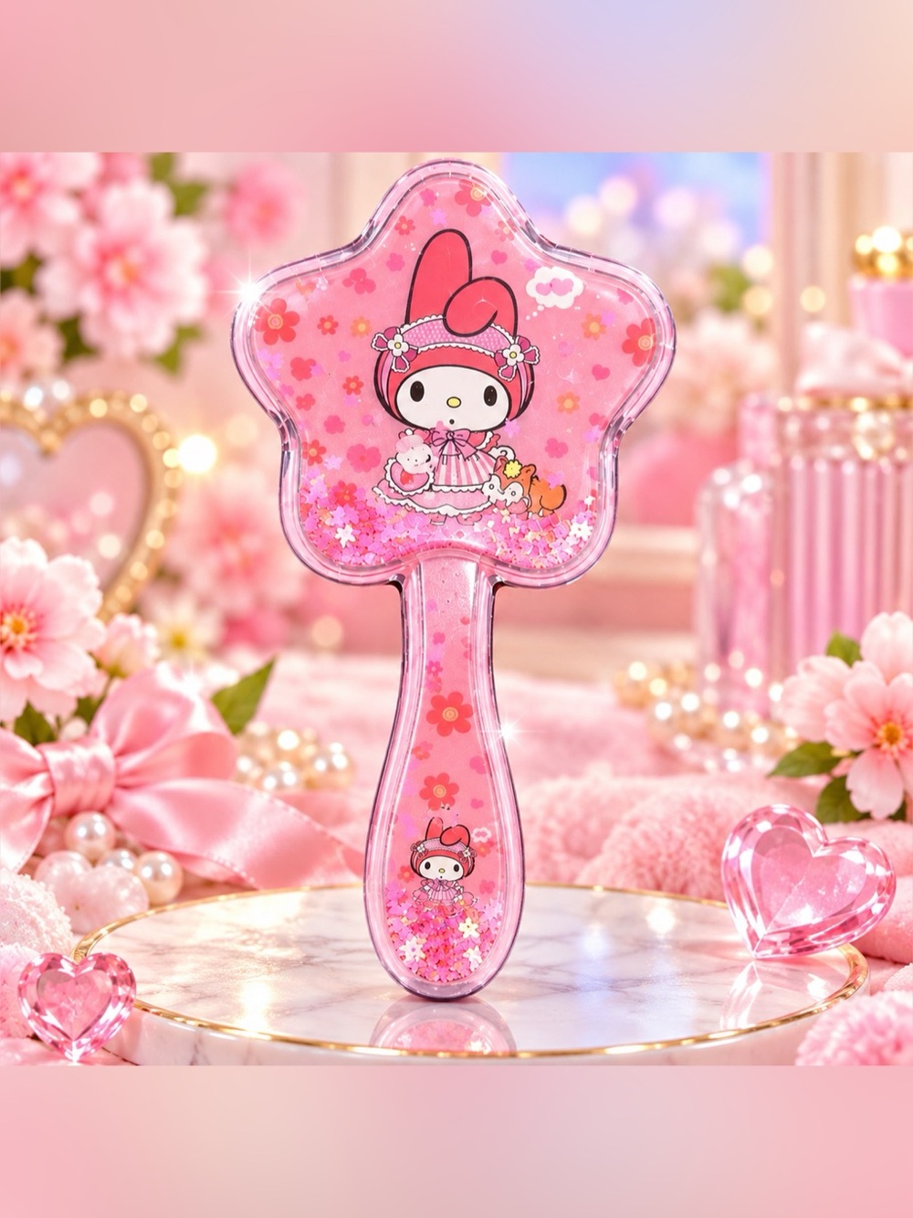 Sanrio Pink Star Shaped My Melody Character Hairbrush Glitter Shaker Design NWT